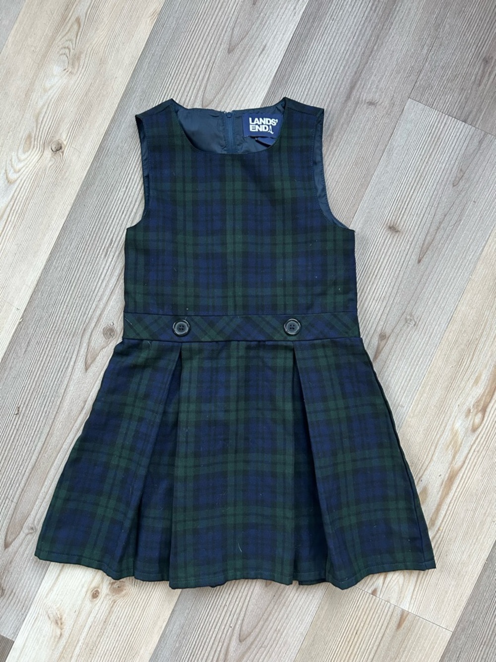 Lands' End Girls' Green & Navy Plaid Pleated Jumper
